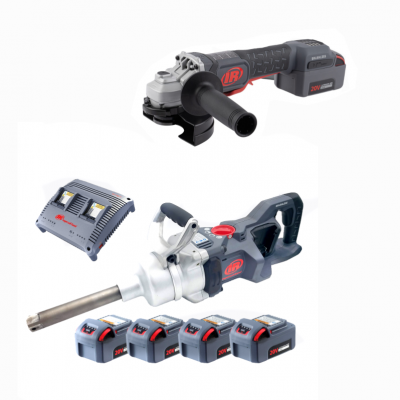 Klucz udarowy akumulatorowy 1" wrzeciono 6" - 4 x aku LI-Ion (5 Ah) + szlifierka kątowa akumulatorowa G5351M (IRW9691-K4E+G5351M)